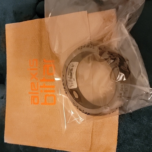 Alexis Bittar Rose Gold Lucite Hinged Bangle Bracelet Black Rhinestones - Picture 3 of 7